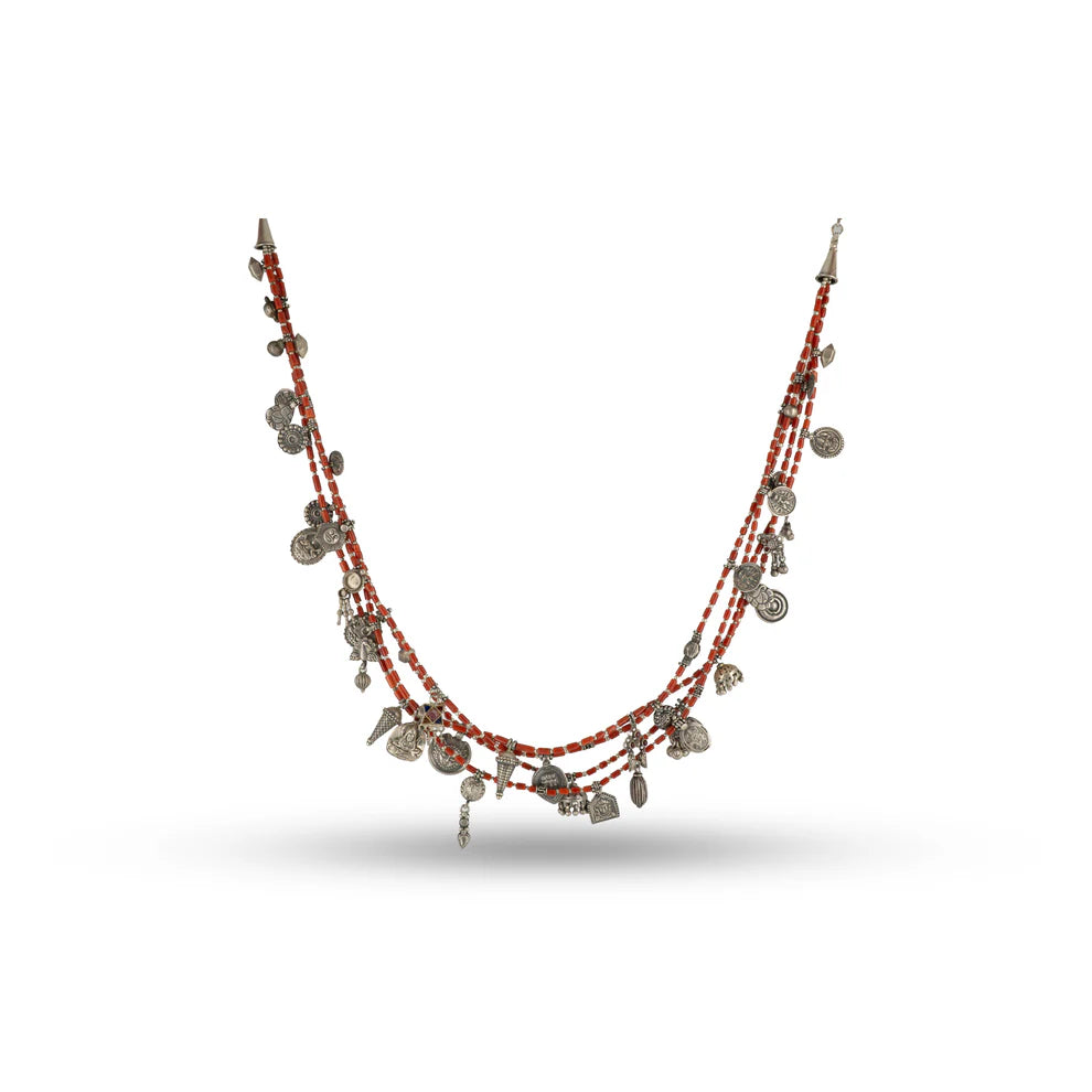 Charm Layered Beads 925 silver Tribal Necklace