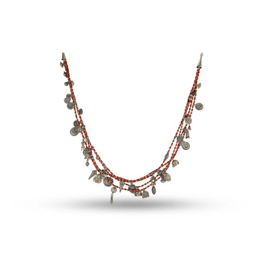 Charm Layered Beads 925 silver Tribal Necklace