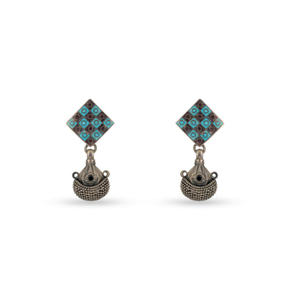 Square Motif 925 silver Tribal Drop Earrings