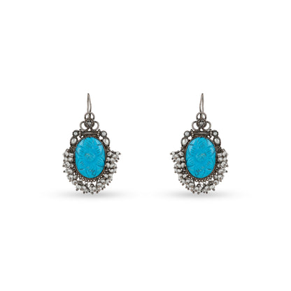 Turquoise Engraved 925 silver Dangler Earrings