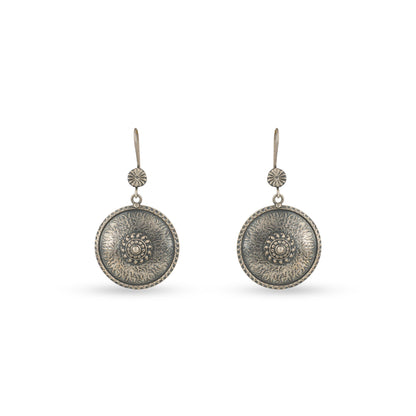 Engraved Traditional 925 silver Round Dangler Earrings