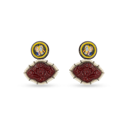 Radha Krishna Meenakari 925 silver Art Earrings