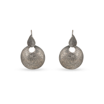 Textured Statement 925 silver Teardrop Disc Earrings