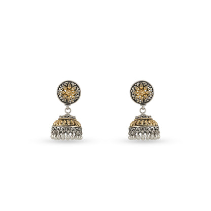 Floral Jhumka 925 silver Antique Gold Drop Earrings