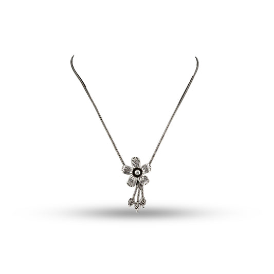 Oxidised Floral 925 silver Minimal Pendant Necklace