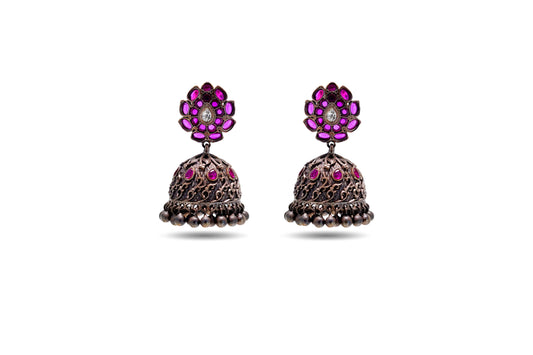 92.5 SILVER EARRING WITH RUBY STONE image 0