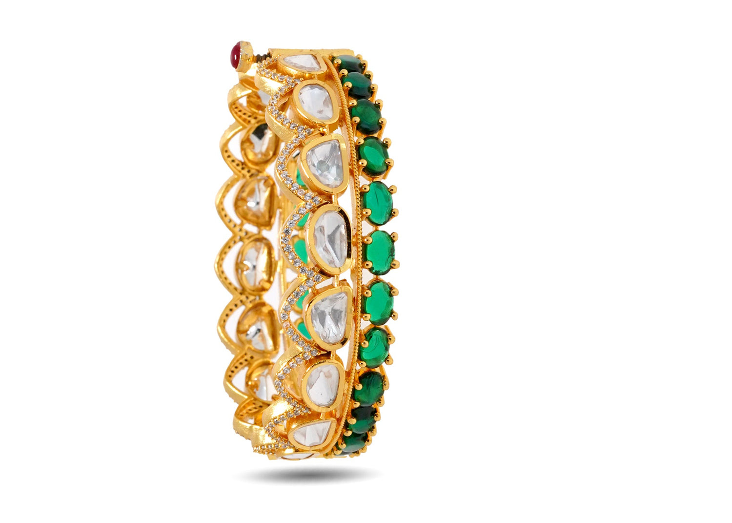 92.5 Silver Emerald stone and golden plated bangle image 1