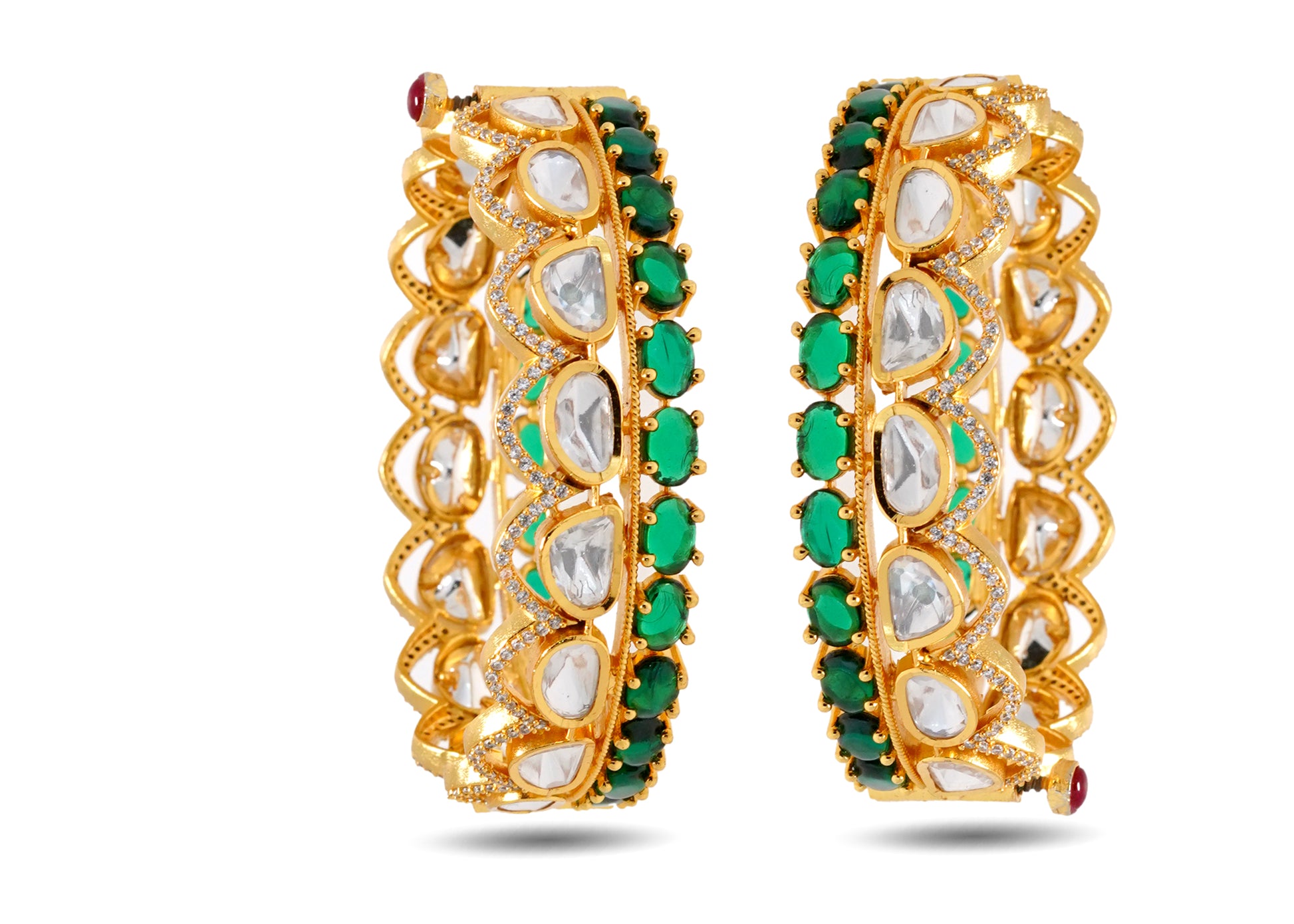 92.5 Silver Emerald stone and golden plated bangle image 1