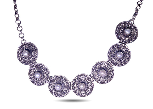 925 Silver Oxidized look With Pearl Necklace image 0