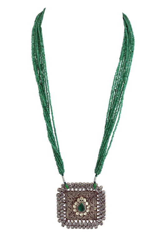 Green Beads Silver Necklace image 1