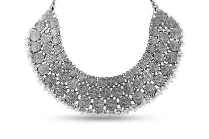 White Finish Tribal Necklace In Sterling Silver image 0