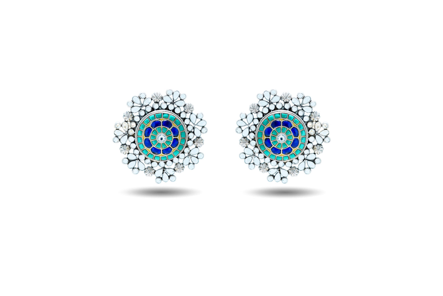 925 Silver  Green and Blue stone Earring image 0