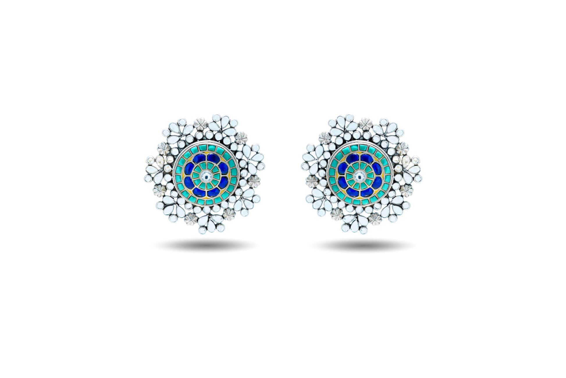 925 Silver  Green and Blue stone Earring image 0