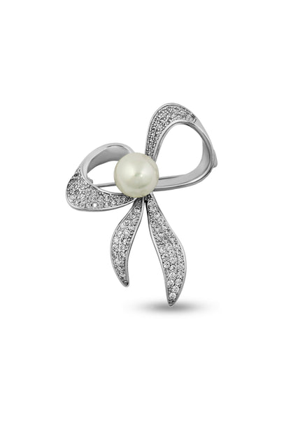 Bow Shape Broch Pin with Pearls image 0