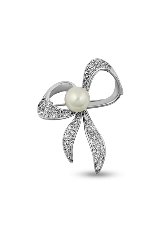 Bow Shape Broch Pin with Pearls image 0