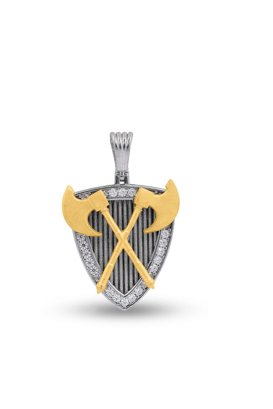 Elegant Sterling Silver Axe and Shield Protector Pendant image 0