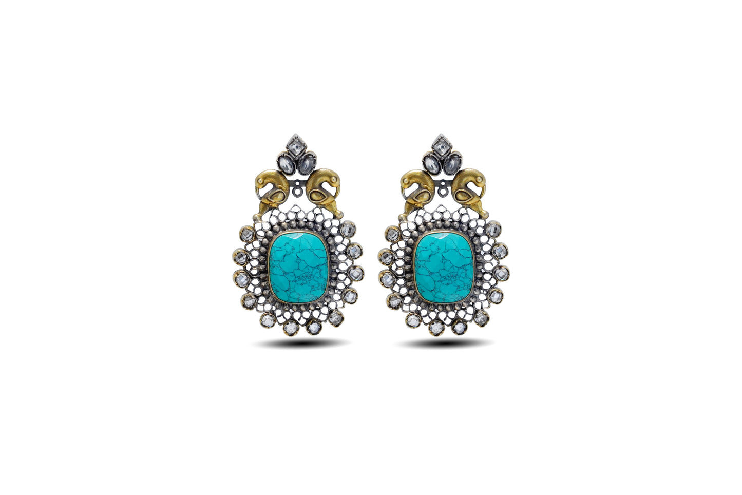 92.5 Silver Antique Turquoise Stone Earrings image 0