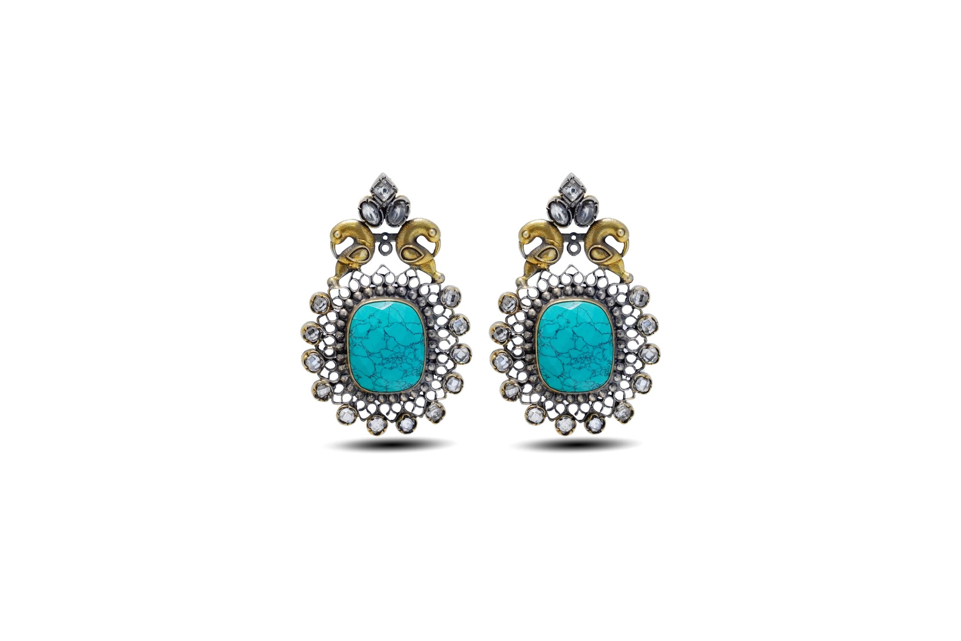 92.5 Silver Antique Turquoise Stone Earrings image 0