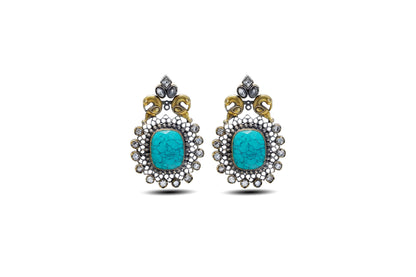 92.5 Silver Antique Turquoise Stone Earrings image 0
