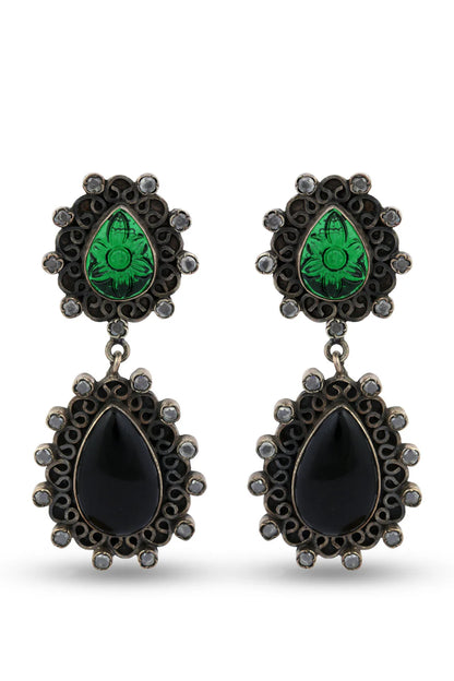 Black Onex Silver Earring