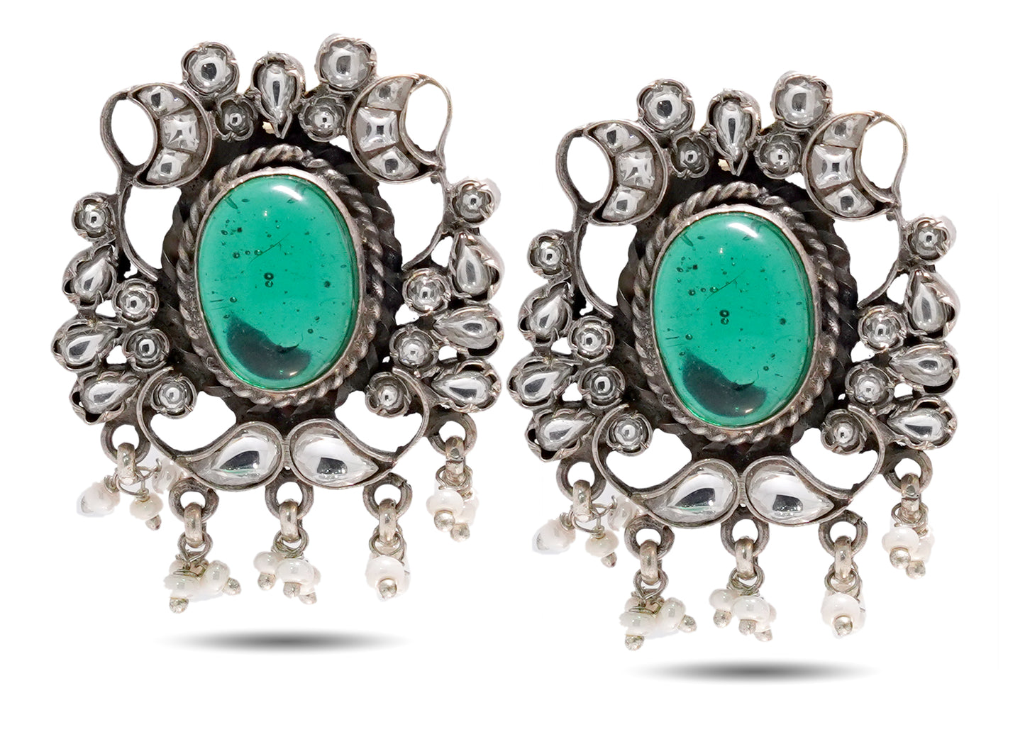 925 Silver Emerald Stone Stud Earring image 0