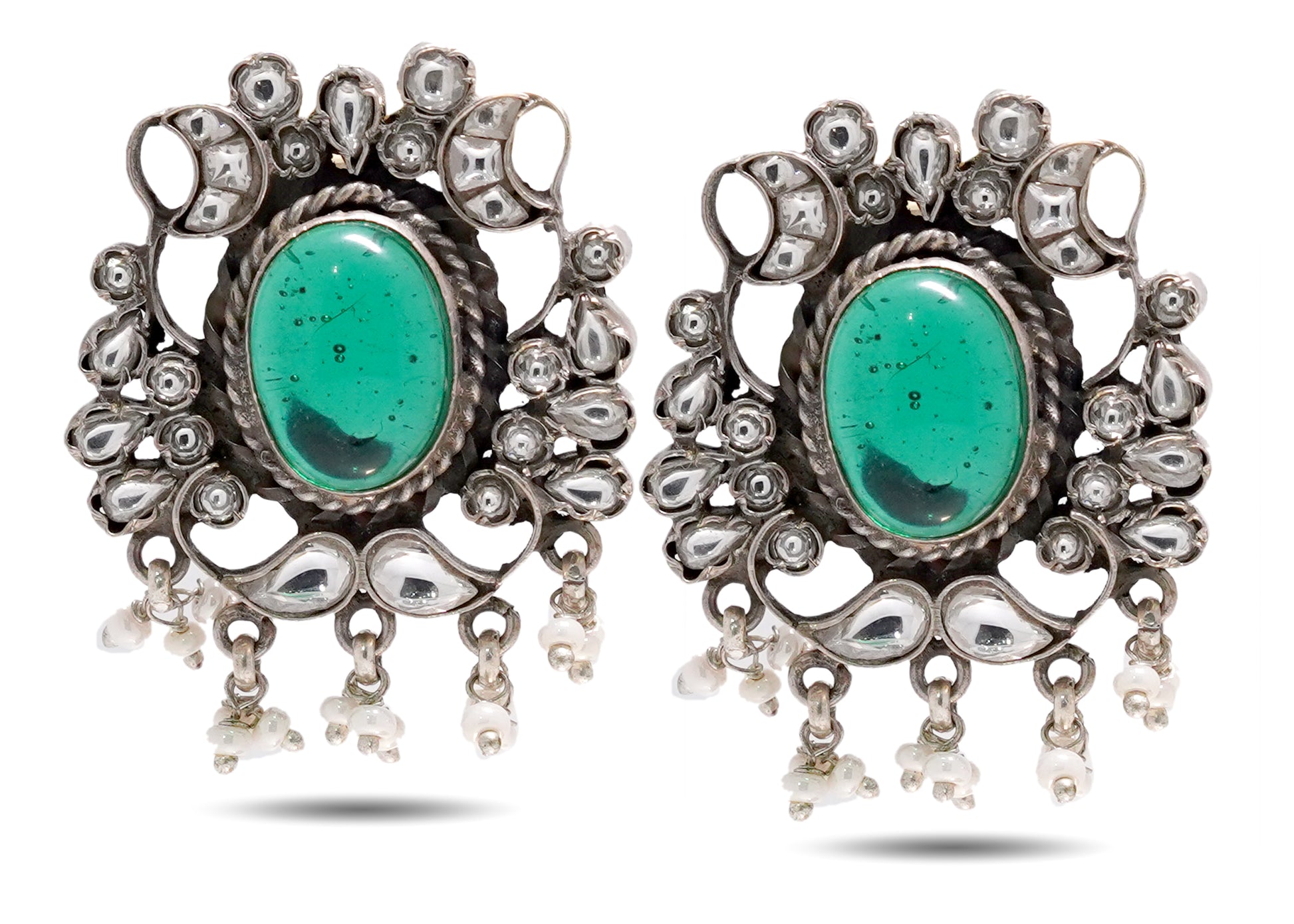 925 Silver Emerald Stone Stud Earring image 0