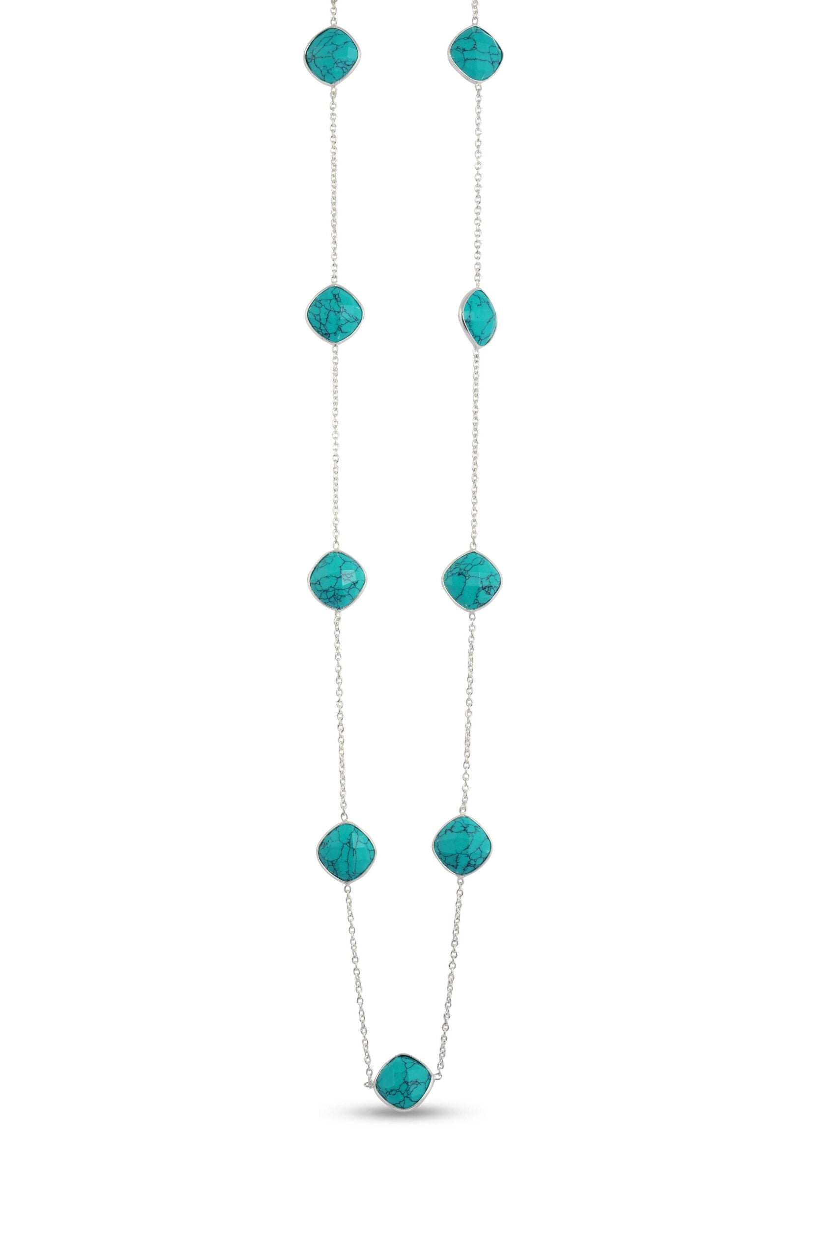 Turquoise Long Silver Necklace image 1