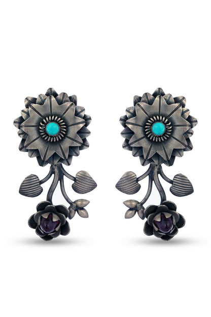 Floral Earring with Turquoise Blue Stone image 0