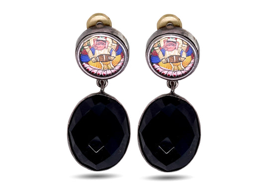925 Silver Sacred Art Earrings with Black Gemston image 0