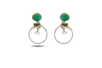 92.5 Silver Hoop Earrings with Green Onyx and Crystal Pendant image 0