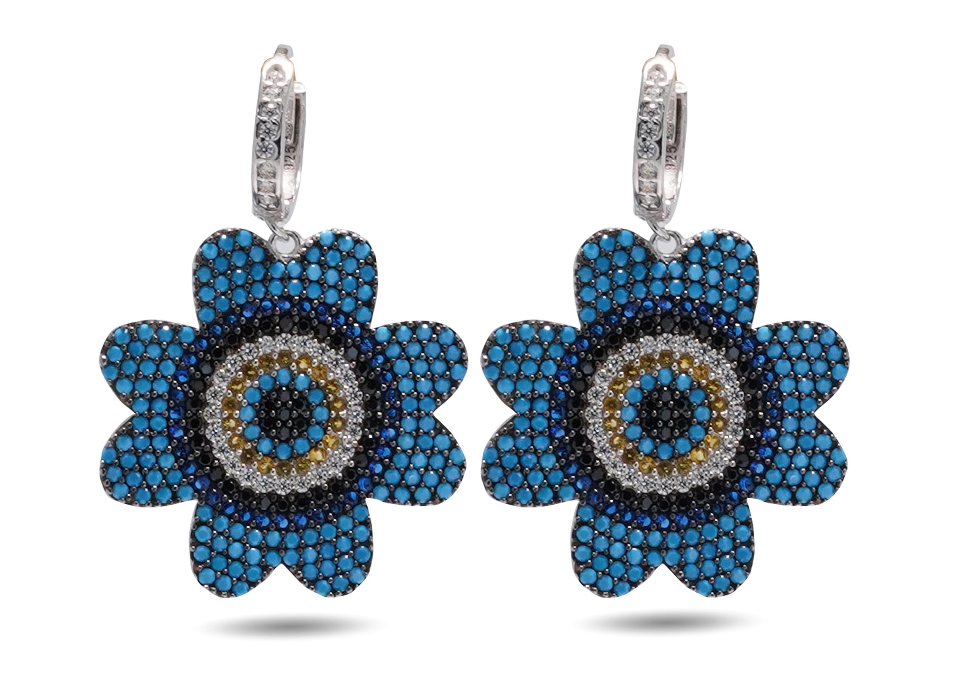 925 Silver  Evil Eye Flower Earring image 1