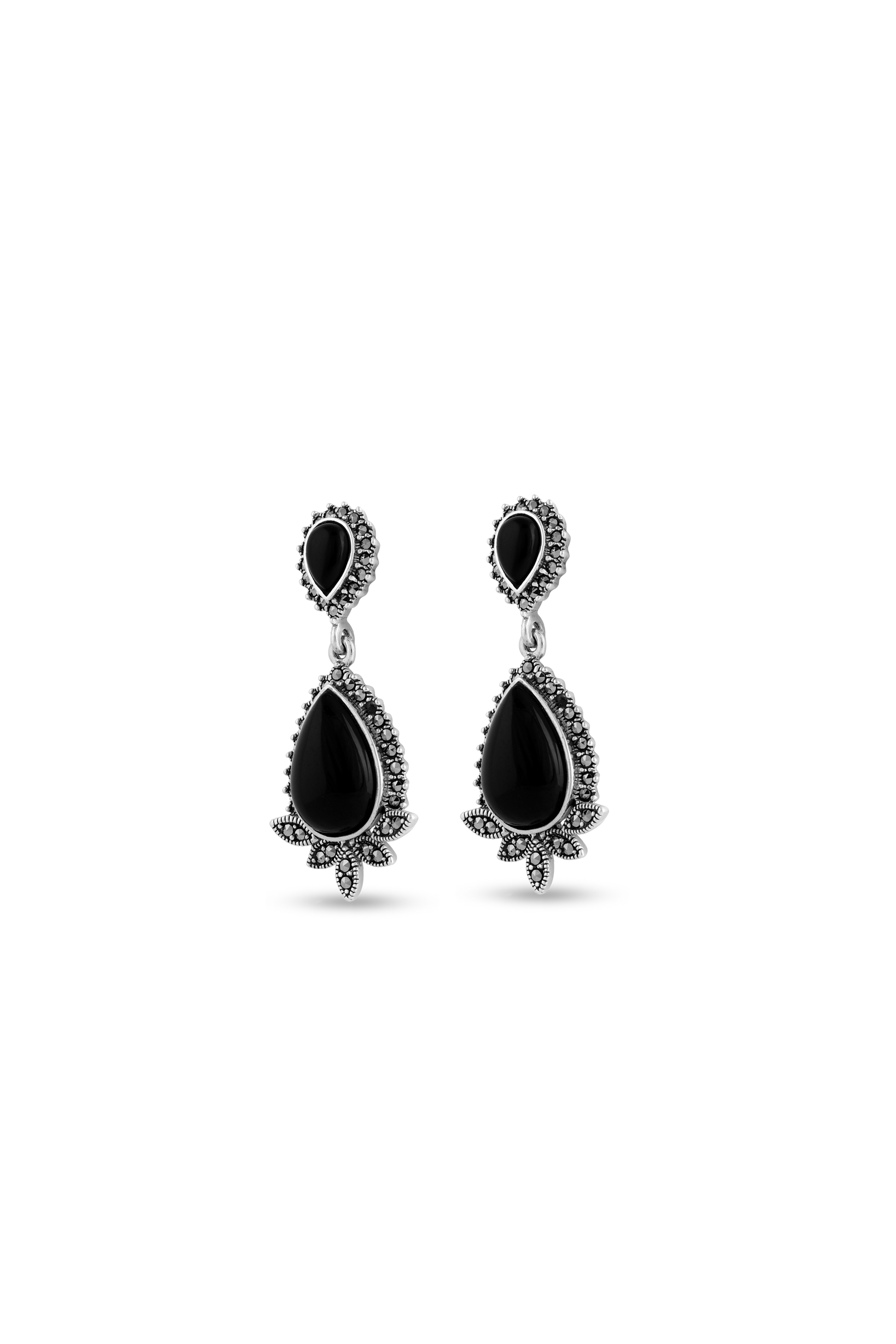 925 Sterling Silver Necklace Set With Semiprecious Black Onyx Stone Based image 2
