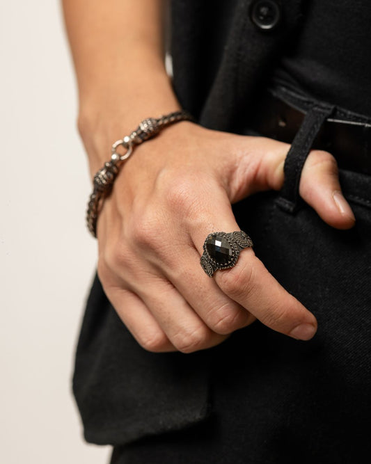 Black Hematite Silver Ring