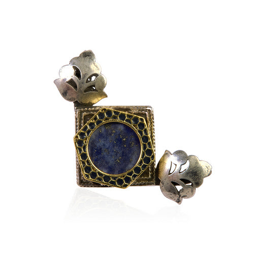 Artisan Crafted Dual-Tone Triangular Ring with Polki & Gemstone Accents