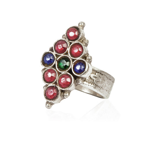 Multi Stone Cluster Oxidized Silver Statement Ring