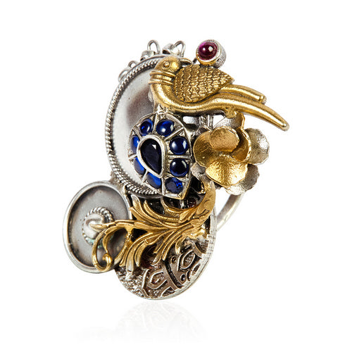 Artisan Crafted Multi-Stone Bird & Floral Statement Ring