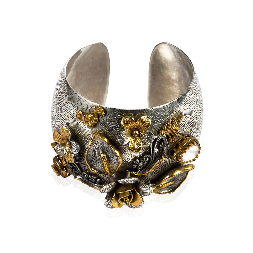 92.5 Two Tone Floral Embossed Bangle