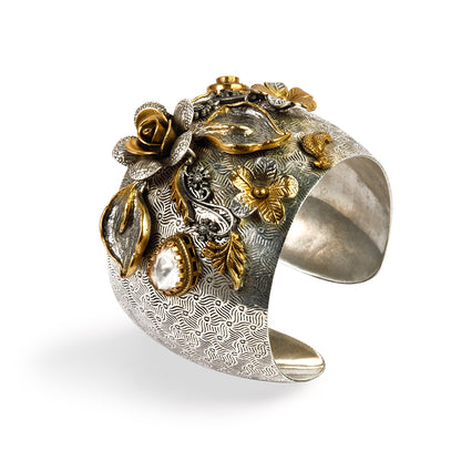 92.5 Two Tone Floral Embossed Bangle