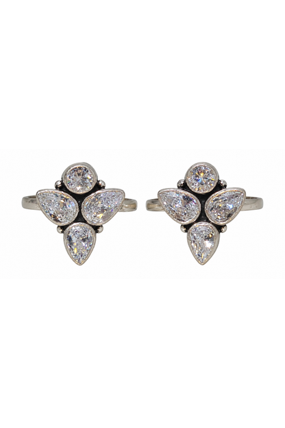 925 Silver Pear & Round CZ Cluster Toe Rings (Pair)