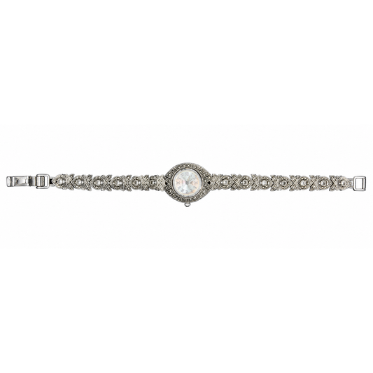 925 Silver Vintage Marcassite Floral Link Bracelet Watch